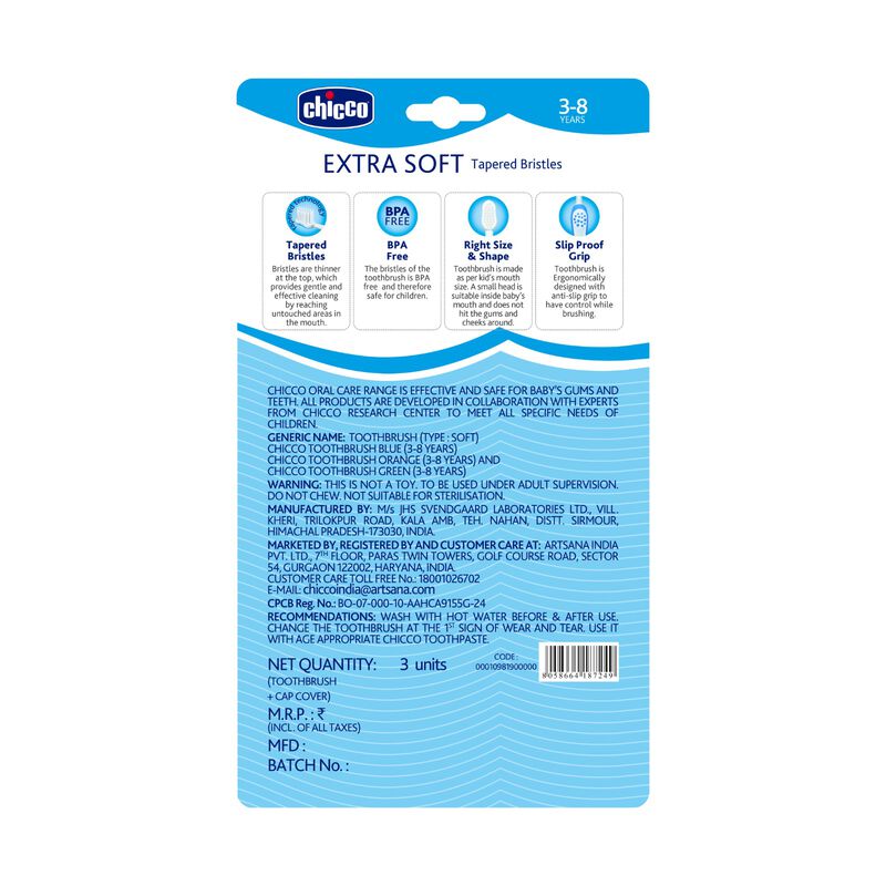 Toothbrush 3Y-8Y 3 Pack- Blue, Orange & Green image number 2